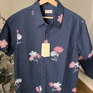 Eighth Avenue Men’s Navy Button Up Short Sleeve Shirt Size S & M NWT $39.99